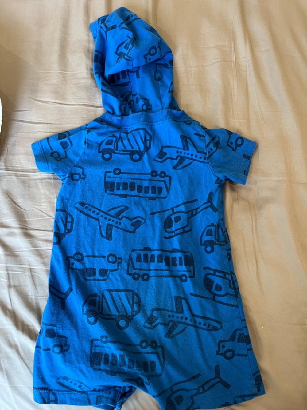 Carters 24mnth Blue Hooded Baby Romper with Vehicle Print - Picture 5 of 5